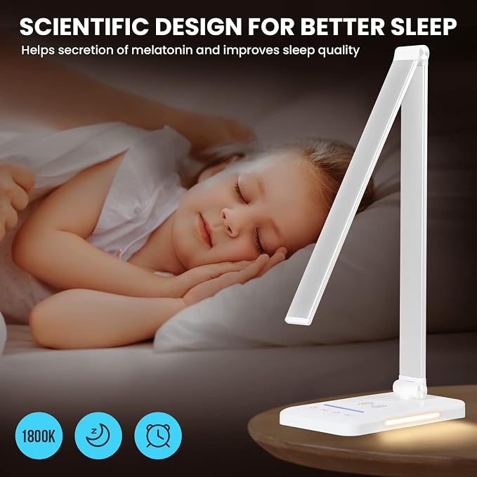LED Desk Lamp with Night Light, Fast Wireless Charger, USB Charging Port, 10 Brightness, 5 Color Modes, Dimmable Bedside Table Lamp for Bedroom, Touch Control, Auto Timer, 1200Lux Super Bright - Image 3
