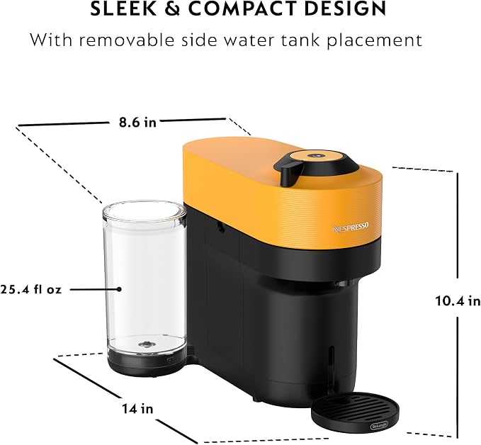 Nespresso Vertuo Pop+ Coffee Machine with Milk Frother, Mango Yellow | Yellow coffee and espresso maker by De'Longhi with compact design. Aeroccino3 frother bundle for hot or cold foam drinks. - Image 7