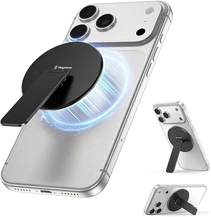 Magnetic Phone Stand Grip for Magsafe, Utral-Thin Snap-on Kickstand with Strong Magnetic Holder, 140° Adjustable for Hands-Free Travel, Work, Entertainment | Compatible with iPhone17-12, Black by Magtame