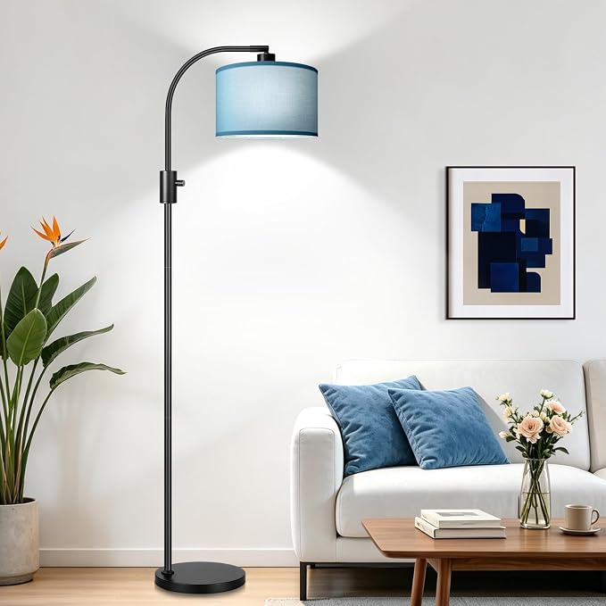 Nintiue Dimmable Black Floor Lamp, 1200 Lumens LED Edison Bulb Included, Arc Gold Floor Lamps for Living Room Modern Standing Lamp with Sky Blue Shade by Nintiue