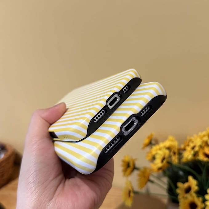 for iPhone 16 Case Striped Cute Aesthetics Phone Case Trendy Protective Shockproof Cover for iPhone 16 Yellow White - Image 7