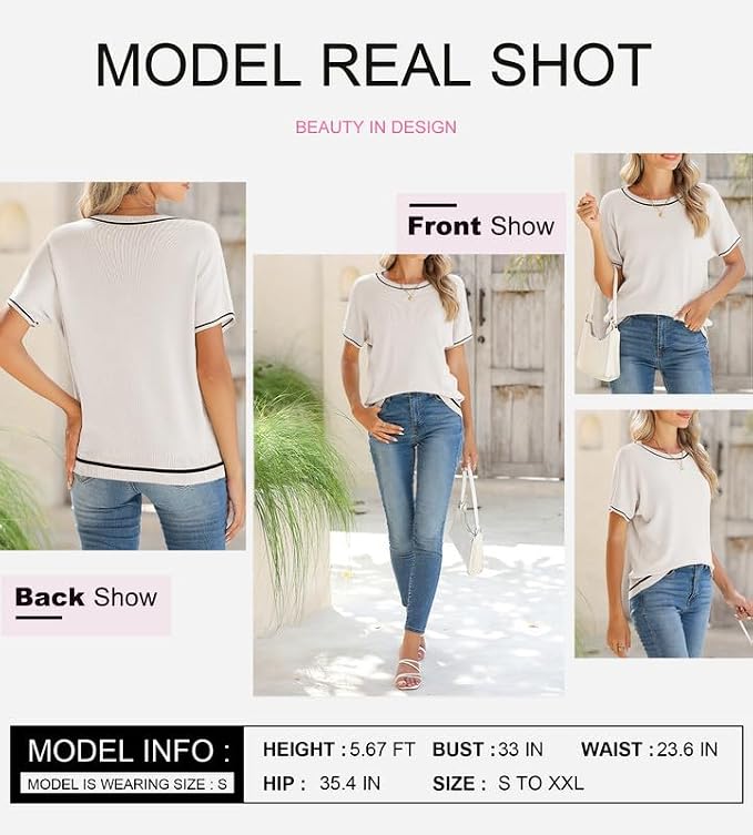 SHEWIN Womens Tops Trendy Short Sleeve Shirts Crewneck Lightweight Knit Sweater Top Business Casual Outfits - Image 5