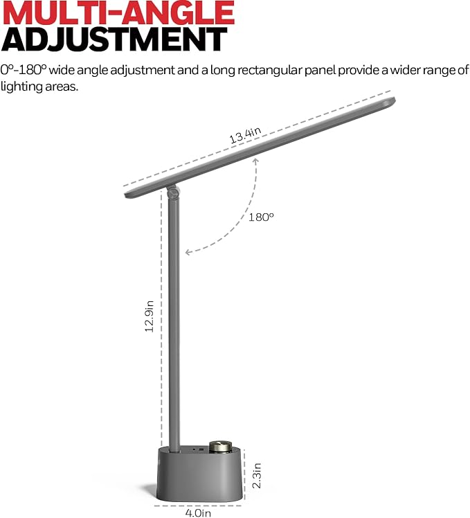 Honeywell HWT-H01 LED Desk Lamp Stepless Dimmable Table Lamp with USB A+C Dual Charging Port Eye-Caring Foldable Desk Light with 3 Color Modes for Home Office Bedroom Reading Study Sunturalux (Gray) | Sunturalux Eye Protection Light with Charging Ports... - Image 4