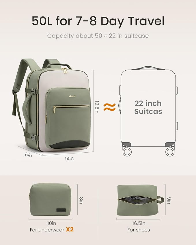 LOVEVOOK 50L Travel Backpack for Women & Men, Airline Approved Carry On Luggage with 3 Packing Cubes, TSA Overnight Bags, Waterproof Personal Item Bag, Weekender Essentials Backpacks fits 17" Laptop - Image 5