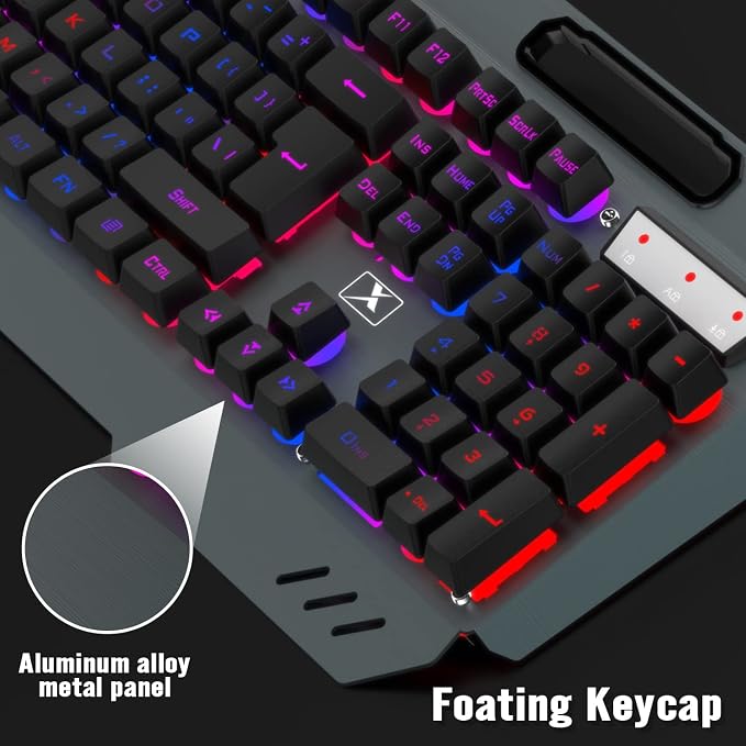 Wireless Gaming Keyboard and Mouse Combo,Rainbow LED Backlit Keyboard with Rechargeable 3800mAh Battery Metal Panel,Removable Wrist Rest Mechanical Feel and 7 Color Mute Gaming Mice for PC PS4 PS5 - Image 2