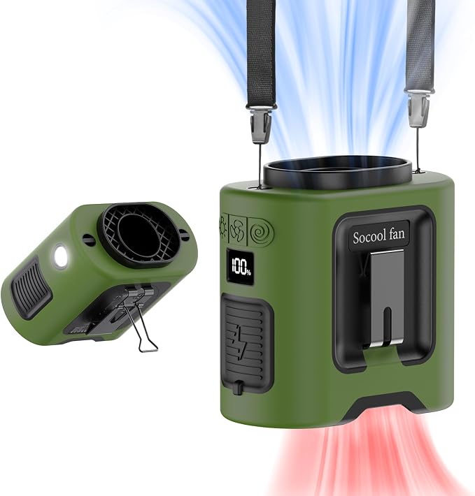 Socool 14500mAh Portable Waist Fan Clip on Belt 360 Rotation Wearable Rechargeable Personal Shirt Fan, 67H Cooling 5-Speed Battery Operated with Light, Neck Fan Hands-Free for Outdoor Jobsite Camping by Socoolfancoolinhand