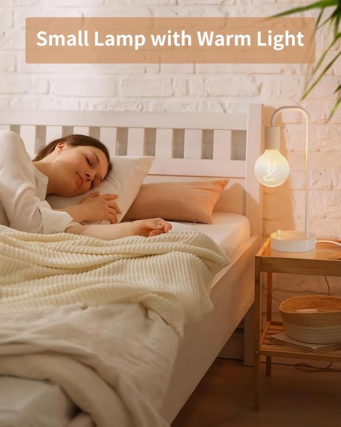 ONEWISH Industrial Small Table Lamp for Bedroom, Fully Dimmable Modern Beside Lamps with 2700K Warm Light Bulb for Kids Reading, White Nightstand Lamps for Living Room, Dorm,Home Office - Image 3