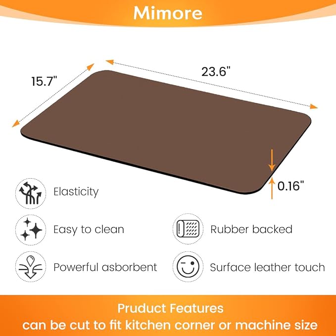 Mimore Coffee Mat - 16x24 Inch Brown Bar Mat for Countertop - Absorbent, Hides Stains, Rubber Backed - Dish Drying Mat Fits Under Coffee Maker, Espresso Machine (Compatible with Ninja Luxe Cafe) - Image 5