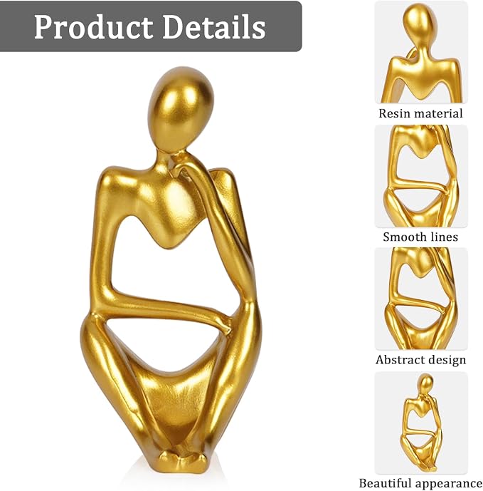 Sandstone Resin Thinker Style Abstract Sculpture Statue Collectible Figurines Home Office Bookshelf Desktop Decor (Small Gold, Right) - Image 4