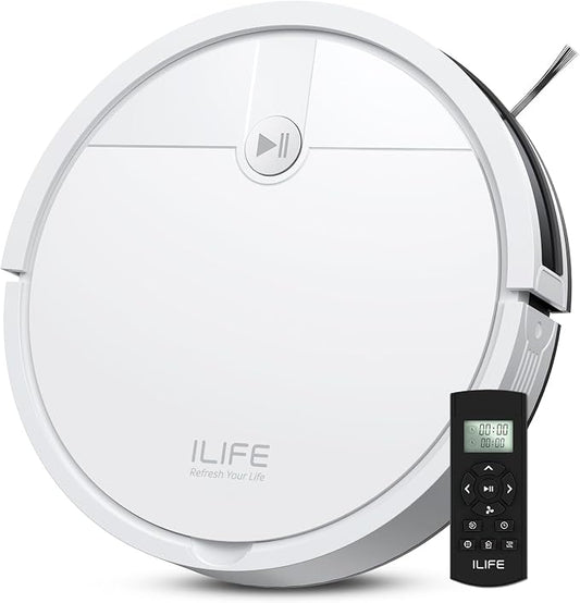 ILIFE V2 Robot Vacuum Cleaner, Tangle-Free Suction | 120 Mins Runtime, Slim, Self-Charging Robotic Vacuum Cleaner, Ideal for Pet Hair and Hard Floors by ILIFE