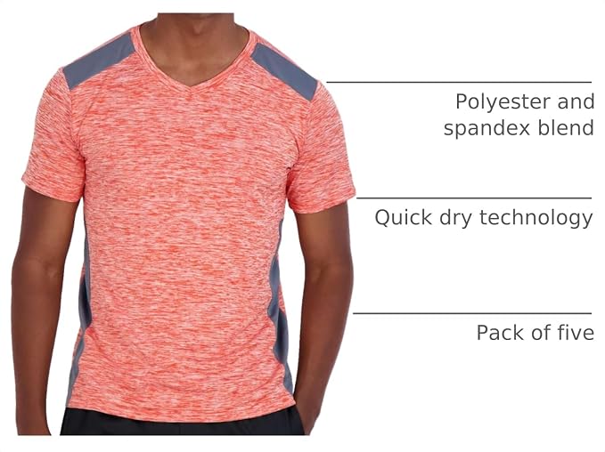 5 Pack Men's Dry Fit V Neck Gym Workout T Shirts Athletic Moisture Wicking | Cooling, Quick Dry, Breathable, Short Sleeve, Exercise, Cycling, Sports, Outdoor, Fitness, Golf, Crossfit, Hiking, Tennis - Image 4