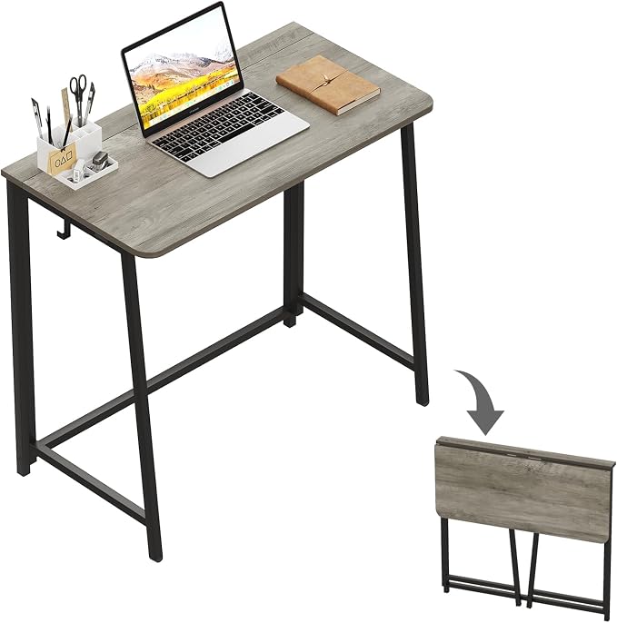 WOHOMO Folding Desk 31.5" Foldable Computer Table for Small Spaces GrayWash | Easy Assembly and Fold, Sturdy Home office desks for Study Bedroom Dorm Space Saving Writing Work Apartment by WOHOMO