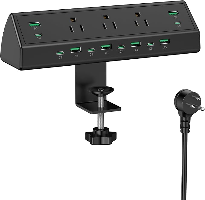 Jgstkcity 90W Desk Clamp Power Strip,12 USB Ports (6 PD 45W USB-C),Surge Protector,ETL Listed Power Hub Extension Cord,Fast Charging Station for Home Office Desk Edge Mount (Black,12 USB-90W) by Jgstkcity