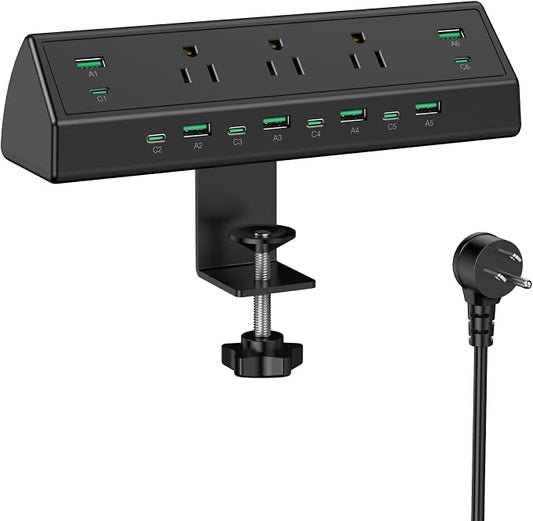 Jgstkcity 90W Desk Clamp Power Strip,12 USB Ports (6 PD 45W USB-C),Surge Protector,ETL Listed Power Hub Extension Cord,Fast Charging Station for Home Office Desk Edge Mount (Black,12 USB-90W) by Jgstkcity