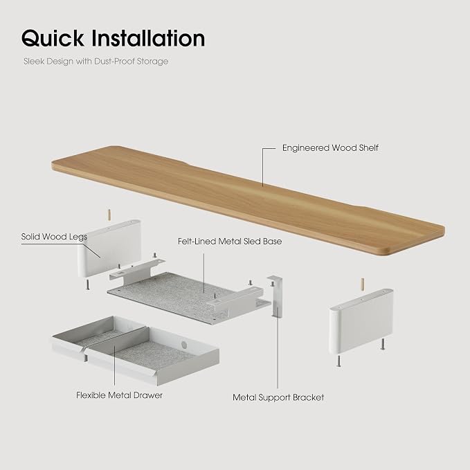 Fenge 42.5" Monitor Stand with Storage Drawers, Minimalist Monitor Riser with Solid Ash Legs and Cable Management, Wooden Desk Shelf for Home Office Workspaces, Dark Oak - Image 7