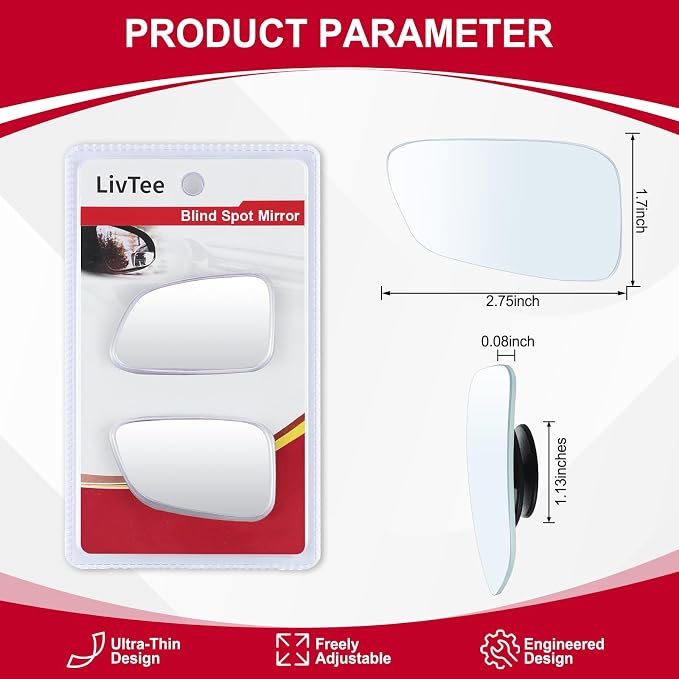 LivTee Blind Spot Car Mirror, HD Glass Frameless Convex Side Mirror Blindspot, Wide Angle Rear View Mirrors for SUVs, Trucks and RVs - Car Accessories - Image 3