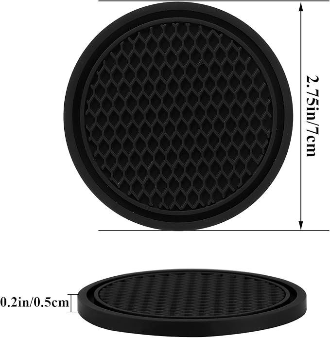 4 Pack Car Coasters, 2.75inch Universal Non-Slip Car Cup Holder Coaster for Car, PVC Cup Pad Mat Car Coasters for Cup Holders for Women (Black) - Image 2