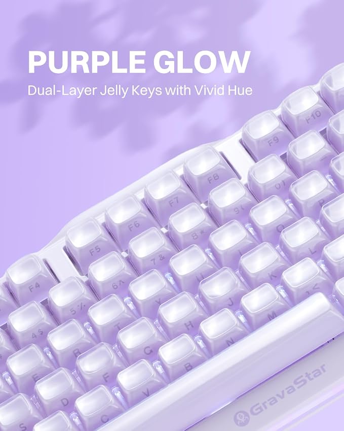 GravaStar Mercury K1 75% Wireless Mechanical Gaming Keyboard RGB Backlit | Gasket Mount, Hot Swappable Linear Switches, Creamy Sound Keyboard, 2.4GHz/USB-C/Bluetooth 5.0, for Win/Mac【Lavender Purple】 - Image 5
