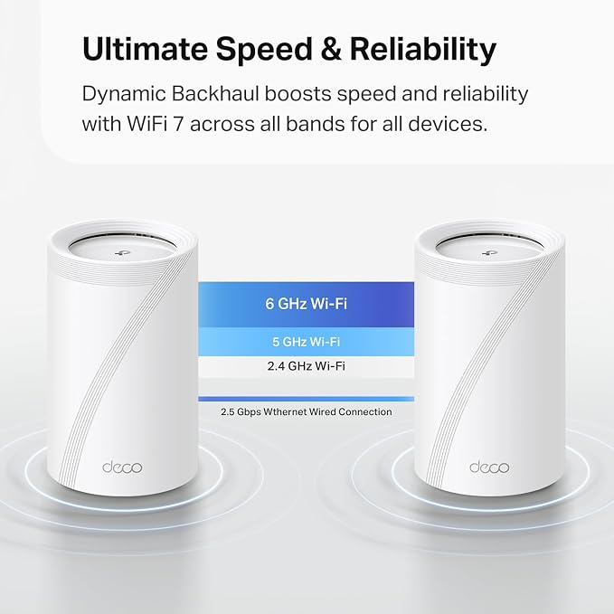 TP-Link Deco 7 Pro BE63 Tri-Band WiFi 7 BE10000 Whole Home Mesh System - 6-Stream 10 Gbps, 4x2.5G Ports Wired Backhaul, 4X Smart Internal Antennas, VPN, HomeShield, Free Expert Support (3-Pack) - Image 8