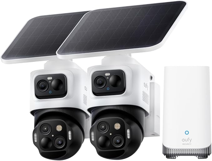 eufy Security eufyCam S4 2-Cam Kit, 4K Solar Wireless Outdoor Security System,3-Lens Bullet-PTZ cam, 360° Coverage,Cross-Cam Track, AI Facial Recognition, 8X Zoom,0 Monthly Fee,Expandable up to 16TB by Unknown