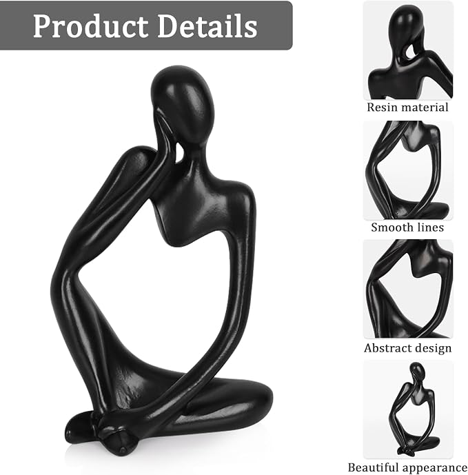 Sandstone Resin Thinker Style Abstract Sculpture Statue Collectible Figurines Home Office Bookshelf Desktop Decor (Small Black, 3pcs) - Image 4