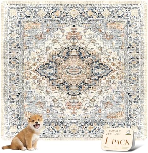 nunubaby Washable Pee Pads for Dogs, Stylish, Non-Slip and Leak-Proof Pee Pads. Reusable Potty Pads for Dogs for Crates and Floors.(Beige/Multi, 72" x72" ) by Nunubaby