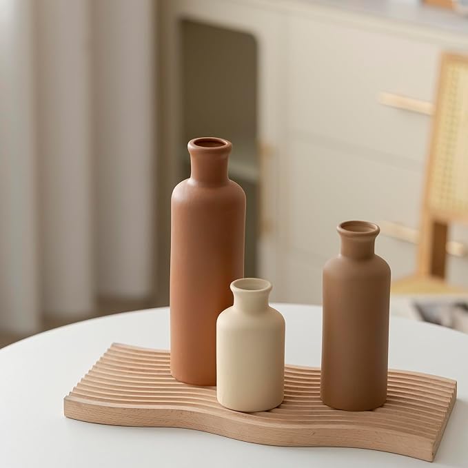 Modern Ceramic Vase Set of 3, Neutral Colors, Decorative Bottles for Home, Earth Tone Farmhouse Rustic Decor, Housewarming Gifts, Wedding Gifts, Birthday Gifts for Women(Coffee Mix) - Image 9
