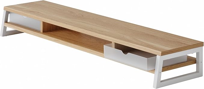 Fenge Dual Monitor Stand, Monitor Riser with Drawer, 42.5 Inch Large Computer Monitor Stand for 2 Monitors, 2 Tier Wooden Desk Shelf for Top of Desk - Image 9