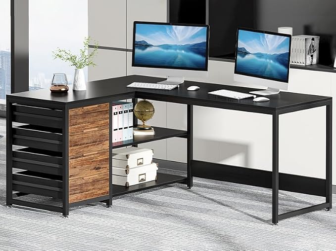 Tribesigns L Shaped Computer Desk with Storage Drawers, 59 inch Corner Desk with Shelves, Reversible L-Shaped Office Desk Study Writing Table Workstation for Home Office, Black - Image 8