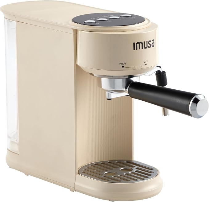 IMUSA 1 or 2 Cup Electric Slimbrew Espresso Cappuccino Coffee Maker, Almond | Milk Frother for Cappuccino, Thermoblock Fast Heating System, Compact Design, Makes Latte, Macchiato, Mocha, Hot or Iced by VisitIMUSA