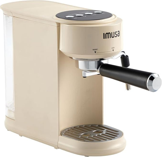 IMUSA 1 or 2 Cup Electric Slimbrew Espresso Cappuccino Coffee Maker, Almond | Milk Frother for Cappuccino, Thermoblock Fast Heating System, Compact Design, Makes Latte, Macchiato, Mocha, Hot or Iced by VisitIMUSA