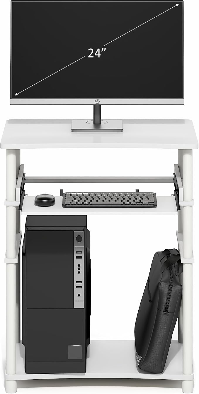 Furinno Home Desk, 23.6 Wide Gaming Desk with Keyboard Tray, Open Shelf Laptop Notebook Computer Desk, Office Desk for Home Office, Study Room, Dorm, Bedroom, White - Image 6
