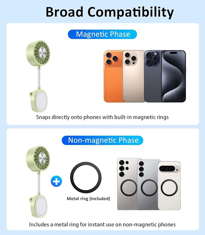 Magnetic Phone Fan with Ice Cooling, 3-in-1 Clip on Fan & Phone Stand, Rechargeable Mini Handheld Fan, 360° Flexible Gooseneck Portable Fan for Cruise Travel Desk Gym Makeup（Green） - Image 9