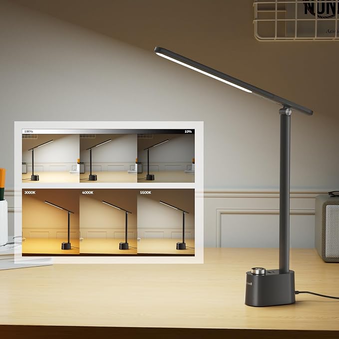 Honeywell Upgraded LED Desk Lamp - H01 Pro Sunturalux™ Foldable Desk Light with USB A+C Charging Ports, 3 Color Modes Dimmable Table Lamp for Home Office Reading(Black) - Image 4
