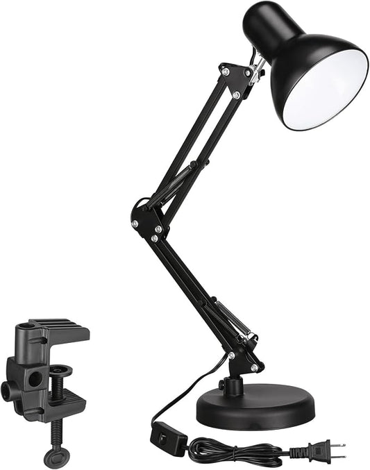 TORCHSTAR Metal Desk Lamp, Adjustable Swing Arm, E26, Black | Architect Gooseneck Multi-Joint Clip Table Lamp with Plastic Clamp, for Home Office, Work, Study, Reading, Bulbs not Included by TORCHSTAR