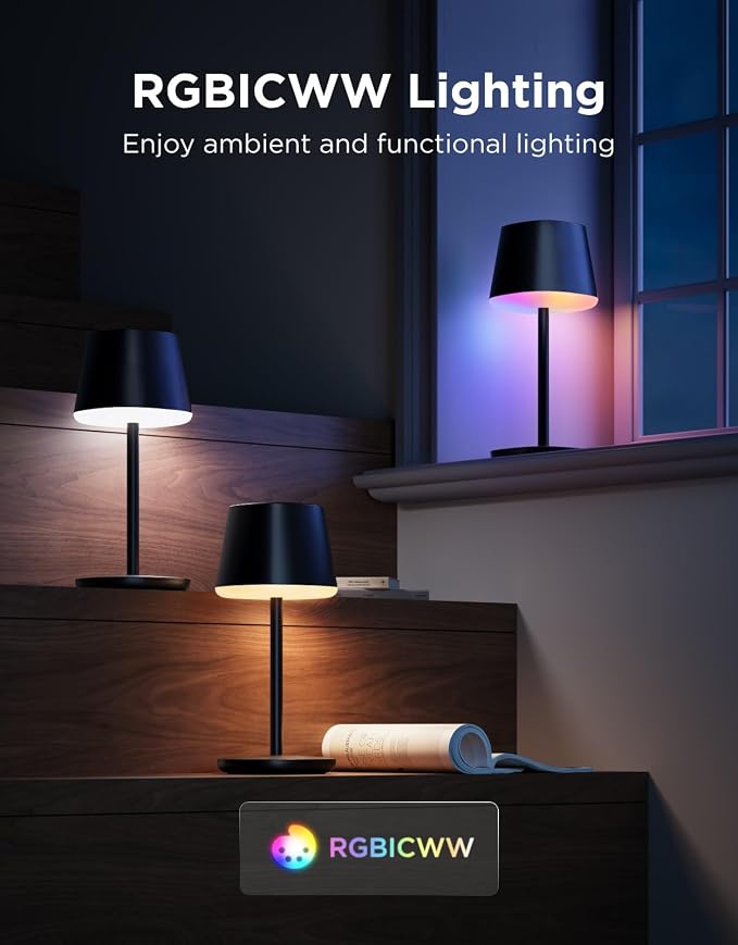 Govee Smart Cordless Table Lamp Classic (No Adapter), RGBIC Desk Lamp | Rechargeable Table Lamp for Bedroom, Living Room, Portable Lamp Works with Matter, Bedside Lamp with 72 Scenes Modes, 500lm - Image 2