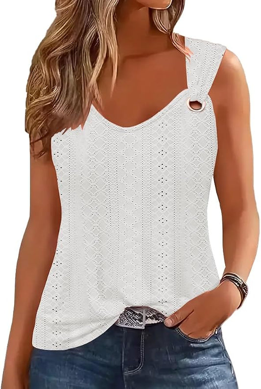 Disamer Womens Tank Tops 2026 Loose Fit Casual Summer Spaghetti Strap Trendy Spring Cute Lace Sleeveless T Shirts by Disamer