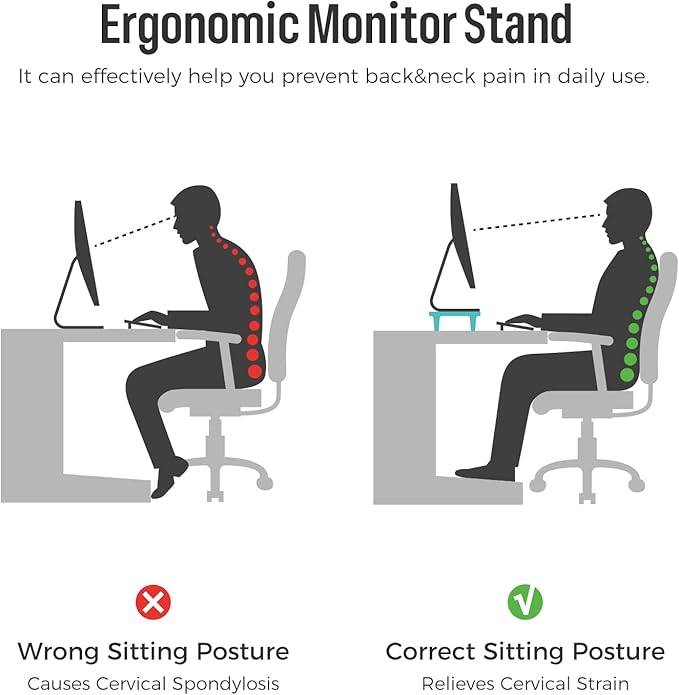 loukin Monitor Stand Riser for Desk, 22.4" x 8.3" Larger Computer Stand for Laptop, PC, Printer, Sturdy Desktop Computer Shelf with Non-Skid Rubber, Home Office (Brown) - Image 5
