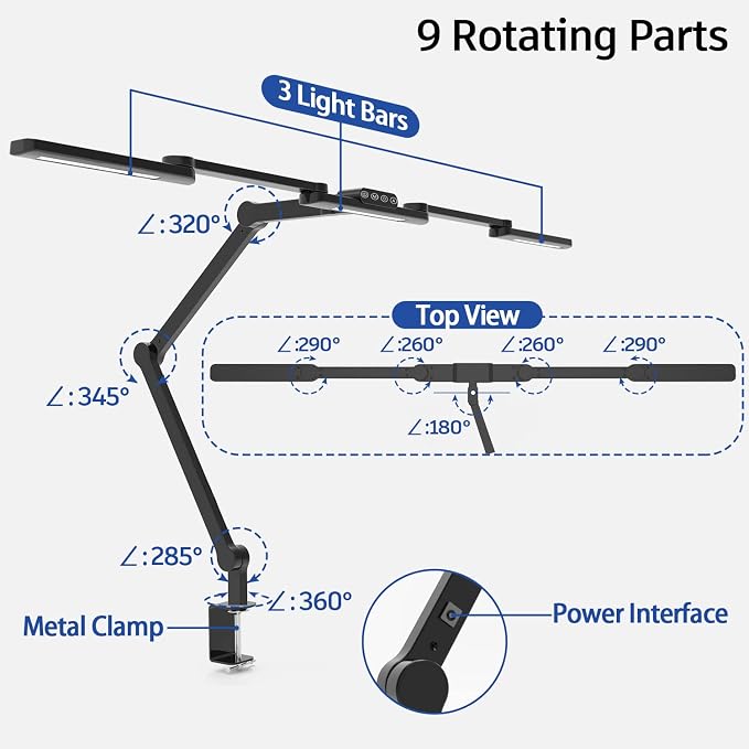 EPABINA LED Desk Lamp with Clamp, 41.5" Clamp on Architect Desk Lamp for Home Office, 24W Bright Tall Computer LED Table Light Adjustable Overhead Clip on Office Lighting for Work Craft - Image 3