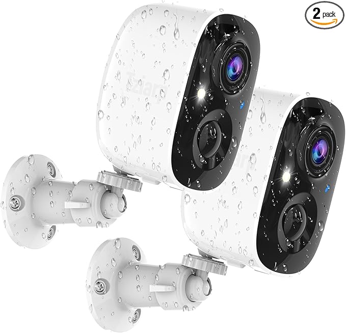 Security Cameras Wireless Outdoor,2K Indoor WiFi Wireless Cameras,Outside Battery Powered Camera for Home Security,AI Motion Detection,Color Night Vision,Spotlight,Siren Alarm,SD/Cloud Storage,2 Pack by Tziarp