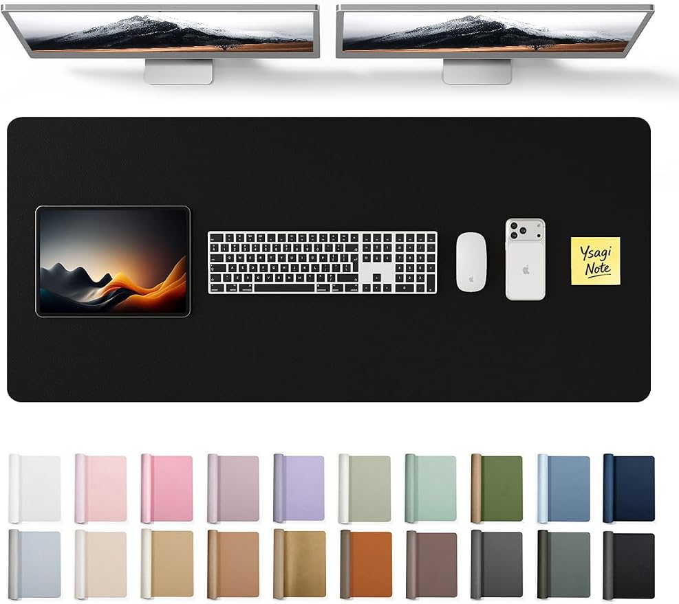 YSAGi Leather Desk Protector, Office Mat, Large Mouse Mat, Non-Slip PU Leather Blotter, Laptop Pad, Waterproof Writing Pad for Office and Home (Black, 47" x 17") by YSAGi