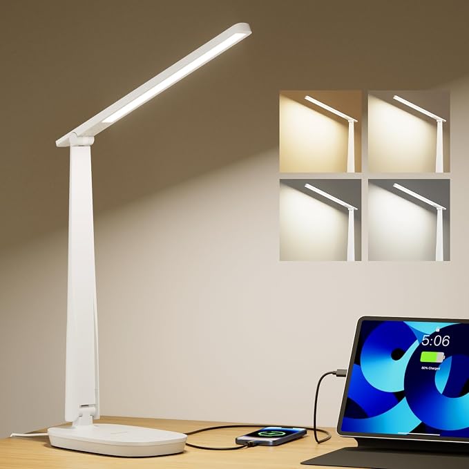 Honeywell LED Desk Lamp for Home Office, Eye-Caring Dimmable Reading Light with 4 Color Modes, Touch Control, USB-A & USB-C Charging Ports, Adjustable Head, Timer for Bedroom & Small Desks by HoneywellAirComfort