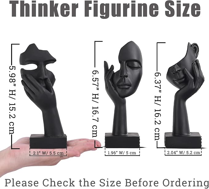 3 Pcs Thinker Small Statue Set - Black Art Abstract Home Accent Figurines for Decor Bedroom, Shelves, Living Room Coffee Table, Office Desktop (3 Pcs Black, 6") - Image 3