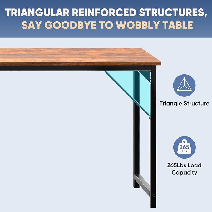 DUMOS 63 Inch Small Computer Desk, Gaming Desks for Home Office Bedroom | Modern Study Writing Work Table, Craft PC Desk Simple Workstation with Reinforcement Structure, Modern Rustic Brown - Image 6
