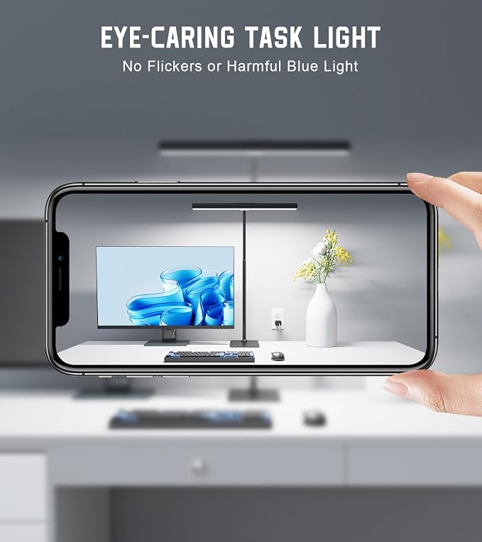 LED Desk Lamp for Home Office with Base, Eye-Caring Desk Light 12W | Tall Lamp for Computer Monitor Task Reading, Adjustable Gooseneck, 5 Dimmable Brightness & Color, USB Touch Control, Timer - Image 4