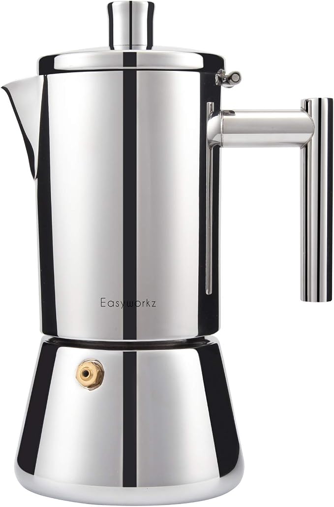 Easyworkz Diego Stovetop Espresso Maker Stainless Steel Italian Coffee Machine Maker 4Cup 6.8 oz Induction Moka Pot - Image 8