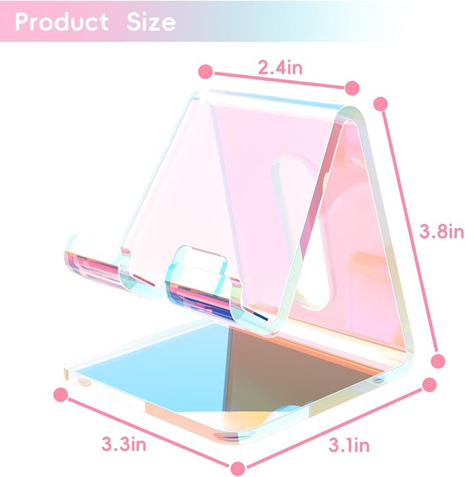 Crpich Acrylic Cell Phone Stand, Portable Phone Holder, Phone Stand for Desk, Compatible with Phone16 15 14 13 12 Pro Max Mini 11, Switch, Android Smartphone, Pad, Tablet, Iridescent Color - Image 3