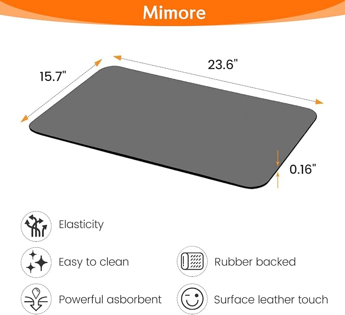 Mimore Coffee Mat - 16x24 Inch Grey Countertop Mat - Absorbent, Hides Stains, Rubber Backed - Dish Drying Mat Fits Under Coffee Maker, Espresso Machine - Image 5