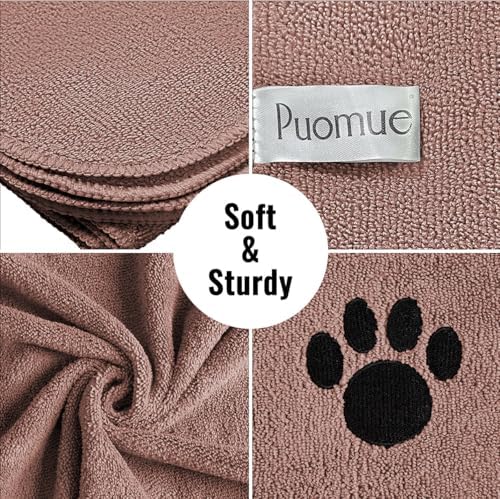 Puomue Microfiber Dog Towels for Drying Dogs, Super Absorbent and Soft Pet Towels for Dogs or Cats, 40''X23.6'', Pet-Friendly, Perfect for Pets of Different Fur Types. (Brown, 40''X23.6'' - 2pack) - Image 2