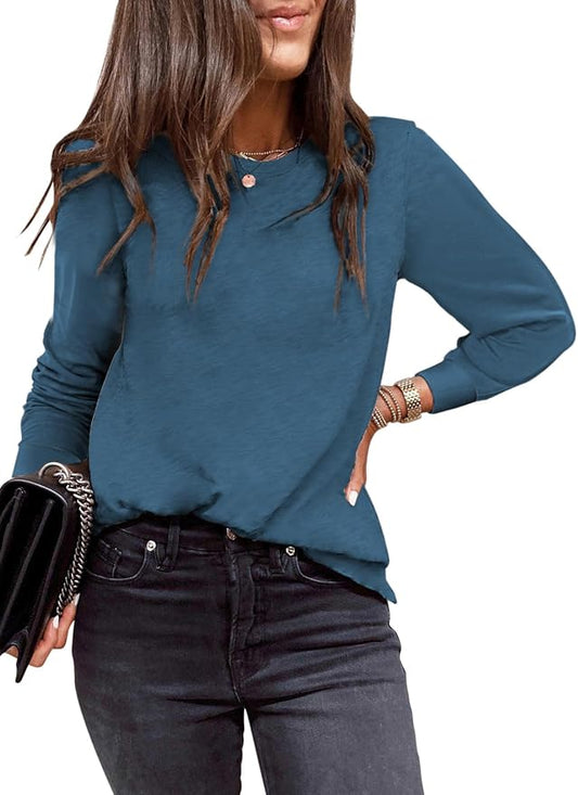 EVALESS Womens Crewneck Long Sleeve Tops Casual Polka Dots Tops Fall 2026 Tshirts Shirts by EVALESS